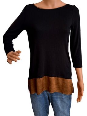 White House Black Market Black Tunic with Brown Hem